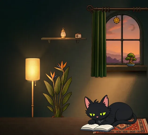 The coach reading a book on the rug under the evening lamp